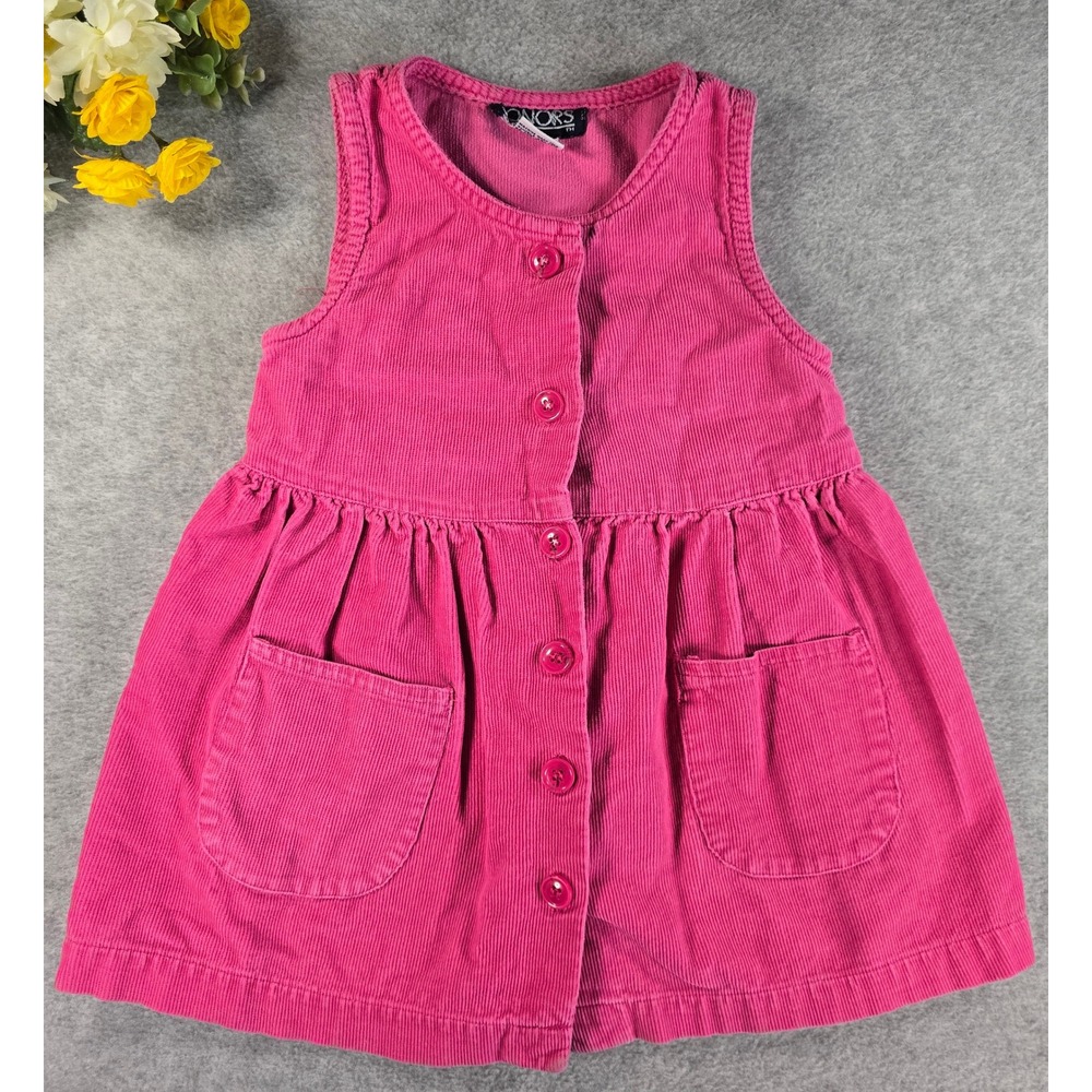 Honors Vintage 90s Girls 2T Pink Corduroy Button Front Jumper Dress Cottagecore